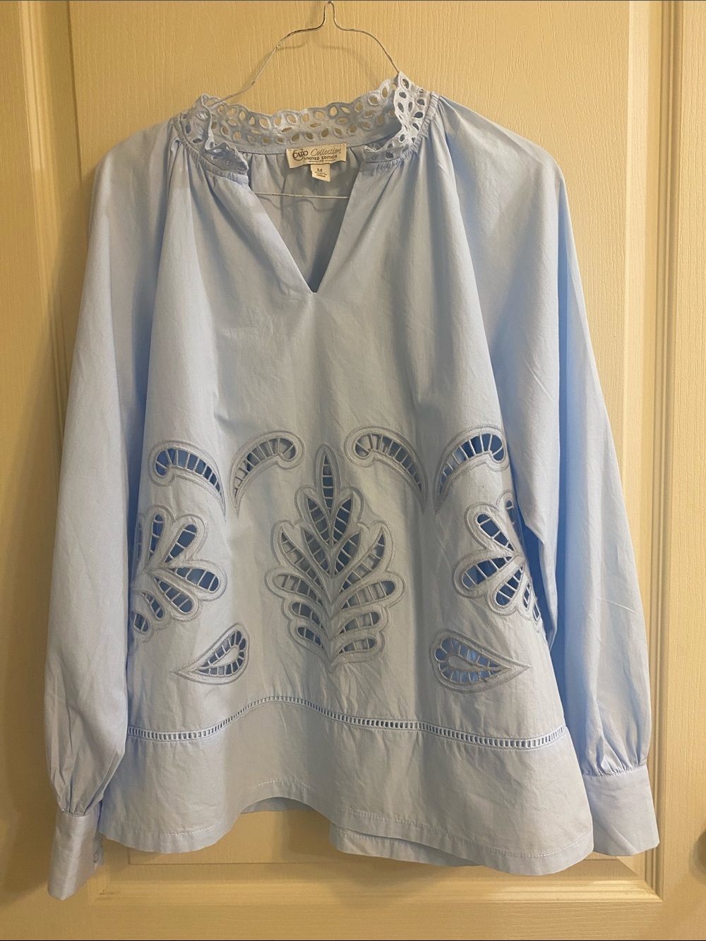 Cato Collection Light Blue Eyelet Cutout Peasant Tunic